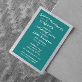 Invitación Purpurina verde azulado y plateado Fiesta sorpresa