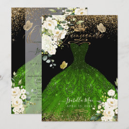 Invitación Purpurina verde esmeralda de Quinceanera