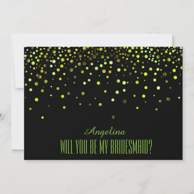 Invitación Purpurina Verde Negro ¿Serás mi dama de honor? (Anverso)
