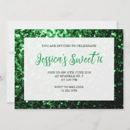 Invitación Purpurina verde oscuro destello dulce Sweet 16 gui