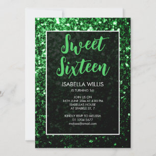 Invitación Purpurina verde oscuro destello dulce Sweet 16 gui