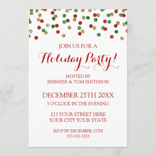 Invitación Purpurina verde rojo dorado Navidades Confetti Fie