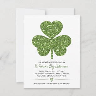 Invitación Purpurina Verde Shamrock St Patricks Fiesta