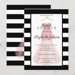 Invitación Purpurina Vestido Black White Stripes Bridal Showe