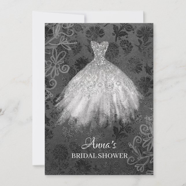 Invitación * Purpurina Vestido de novia Ducha de traje blanco (Anverso)