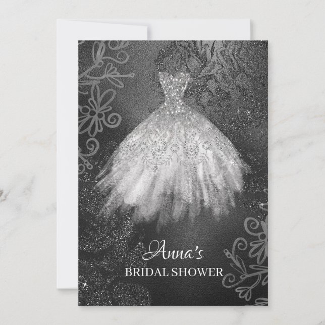 Invitación *~* Purpurina Vestido de Novias Blancas Ducha de t (Anverso)