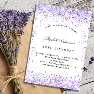 Invitación Purpurina violeta de cumpleaños lavender escritura