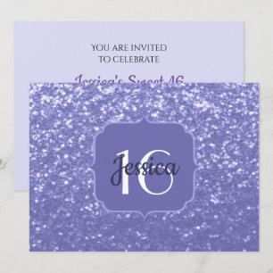 Invitación Purpurina violeta espumoso dulce 16 Monograma