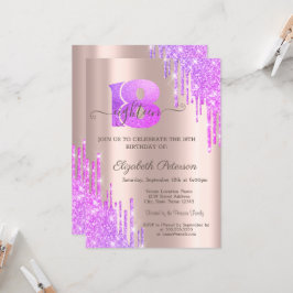 Invitación Purpurina violeta gotea oro Rosa Oro 18 cumpleaños