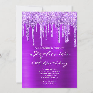Invitación Purpurina violeta morado y goteo de Relieve metali