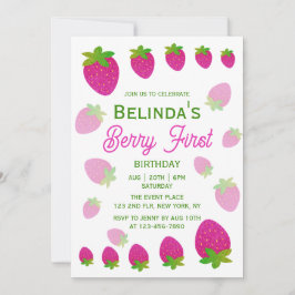 Invitación Purpurina Y2K Fresa Berry Primer cumpleaños