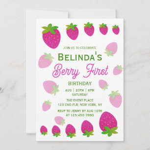 Invitación Purpurina Y2K Fresa Berry Primer cumpleaños