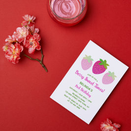 Invitación Purpurina Y2K Fresa Rosa Segundo Cumpleaños