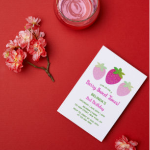 Invitación Purpurina Y2K Fresa Rosa Segundo Cumpleaños