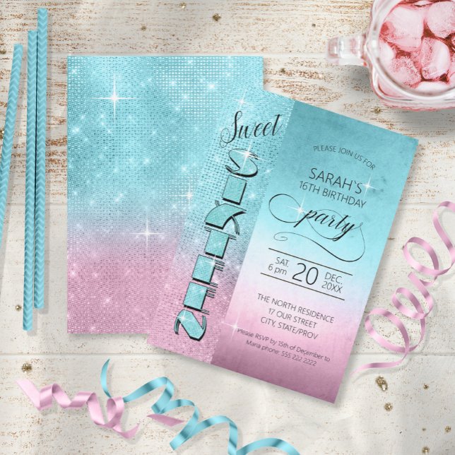 Invitación Purpurina y dulces brillantes 16 ID675 Verde azula (Subido por el creador)