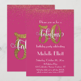 Invitación Purpurina y escritura 50 y fabuloso cumpleaños de