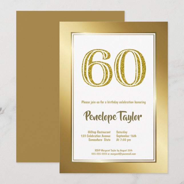 Invitación Purpurina y Fiesta de los 60 Años de Oro (Anverso / Reverso)
