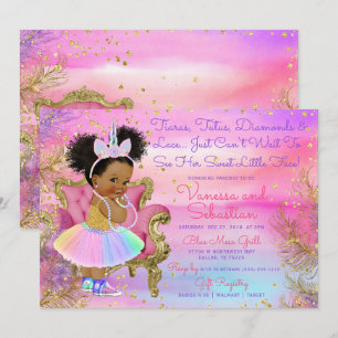 Invitación Purpurinas afroamericanos de princesa de unicornio