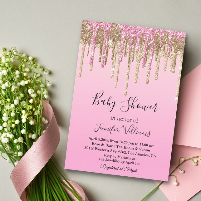invitación purpurinas de goteo de oro rosado con d (Subido por el creador)