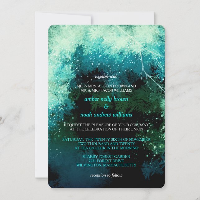 Invitación Purpurinas de invierno Boda místico forestal (Anverso)