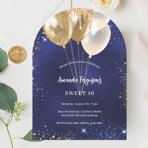 Invitación Purpurinas de oro azul de la marina cumplen años