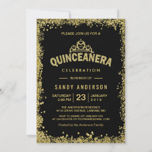 Invitación Purpurinas de oro coronan Quinceanera 15 años