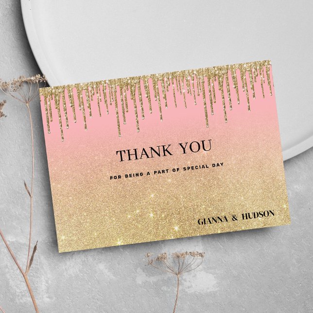 Invitación Purpurinas de oro de lujo en tonos rosas y sombría (Luxury gold glitter pink ombre drips Thank You)