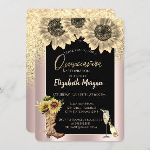 Invitación Purpurinas de oro girasoles, quinceañera de oro Ro