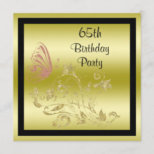 Invitación Purpurinas de oro y mariposa espumosa cumpleaños n
