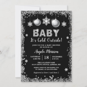 Invitación Purpurinas de plata: Nieve, bebé, hace frío afuera