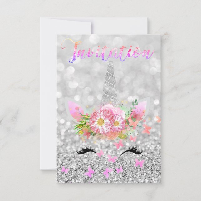 Invitación Purpurinas Gris Gris Gris Gris De Oro Rosa De Unic (Anverso)