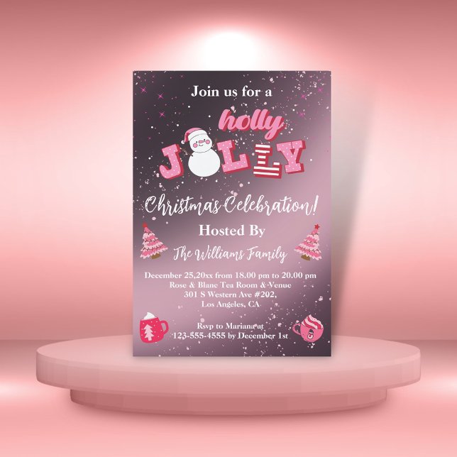Invitación purpurinas metálicos de holly jolly rosado fiesta (Subido por el creador)