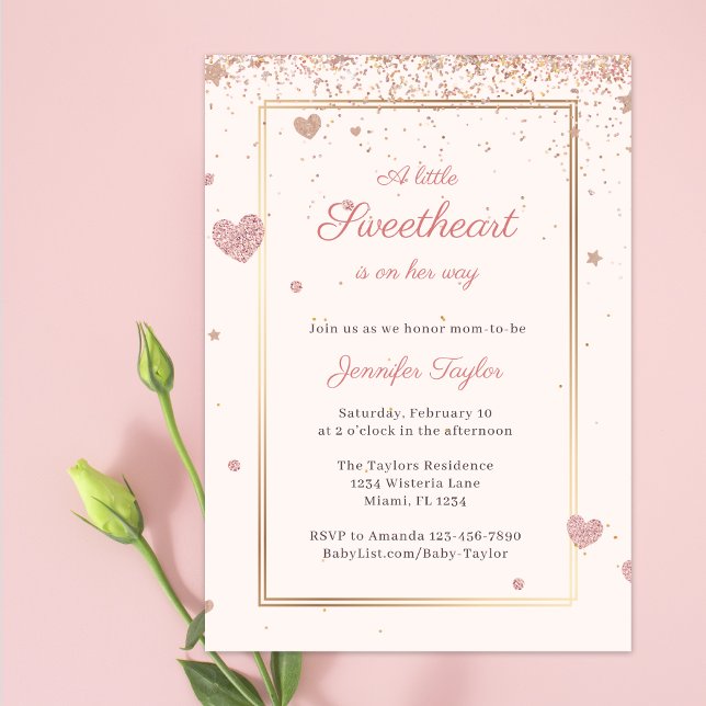 Invitación Purpurinas rosados Corazones Chica Baby Shower (Subido por el creador)
