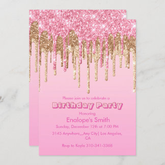 Invitación Purpurinas rosados y dorados