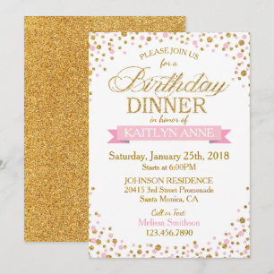 Invitación Purpurinas rosados y dorados puentes cumpleaños