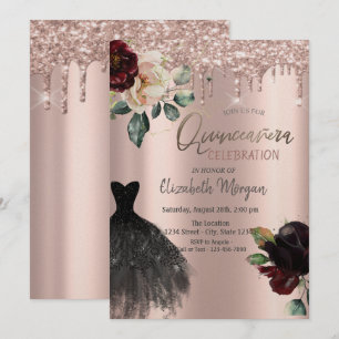 Invitación Purpurinas, vestidos, Rosas Quinceañera