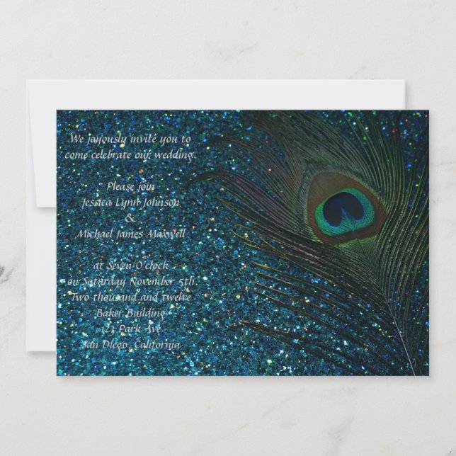 Invitación Purpurinoso Aqua Peacock Boda (Anverso)
