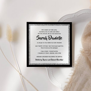 Invitación Purpurinoso Bat Mitzvah Black Silver Square