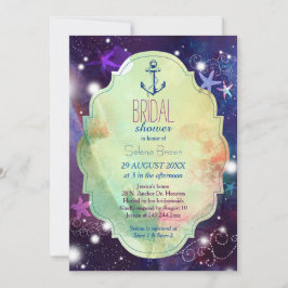 Invitación Purpurinoso Beach Starfish Nautical Bridal Shower
