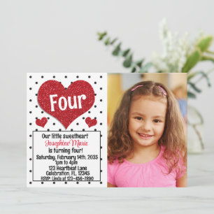 Invitación Purpurinoso Corazón Rojo Querido Cualquier Edad.