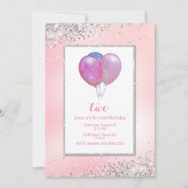 Invitación Purpurinoso de chicas Balloons Cumpleaños