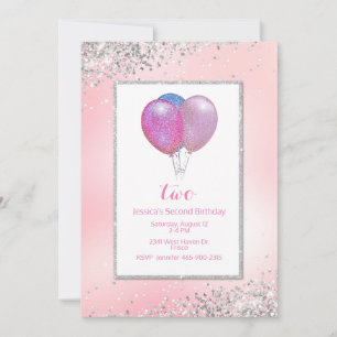 Invitación Purpurinoso de chicas Balloons Cumpleaños