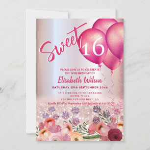 Invitación Purpurinoso de globo de primavera del Boho floral 