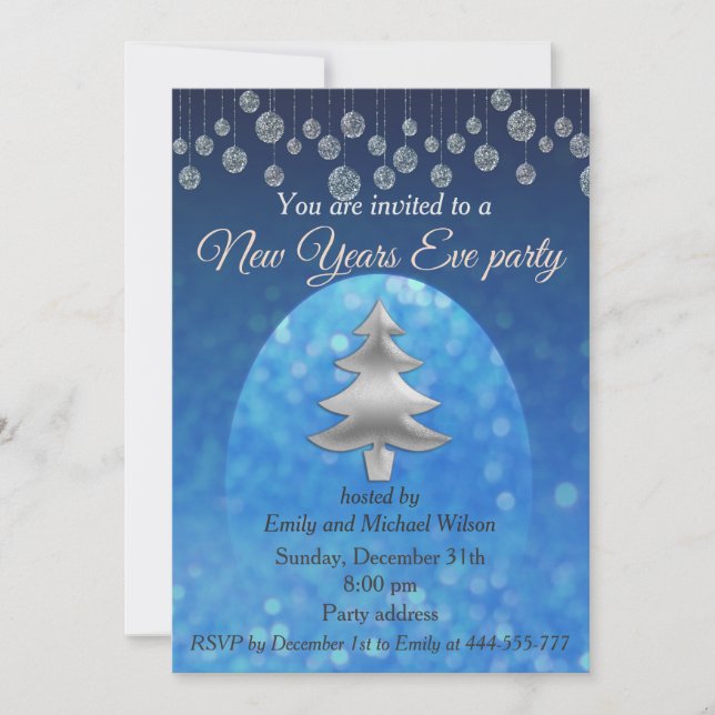 Invitación Purpurinoso de la marina plateada Año nuevo fiesta (Anverso)