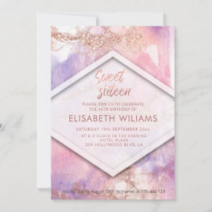 Invitación Purpurinoso de lavado de la acuarela de color rugo