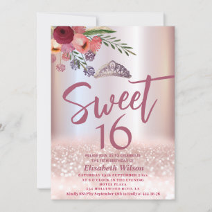 Invitación Purpurinoso de oro de Princess Boho floral Girly R
