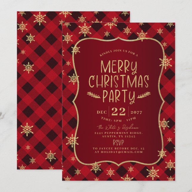 Invitación Purpurinoso de oro  Navidades de copas rojas de ni (Anverso / Reverso)