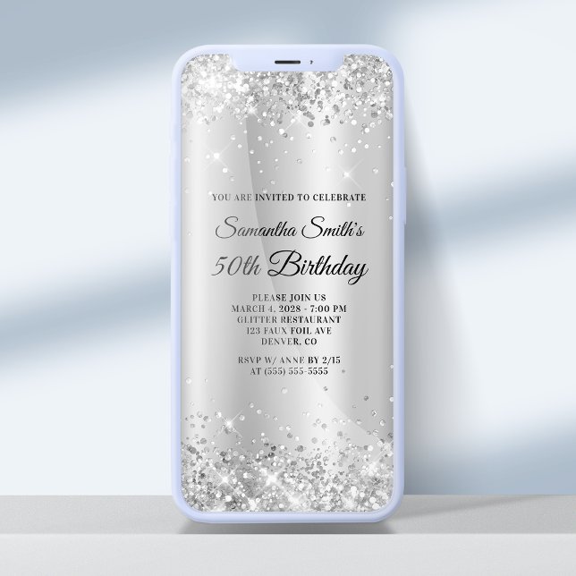 Invitación Purpurinoso de Plata Shimmer Ombre 50 cumpleaños (Subido por el creador)