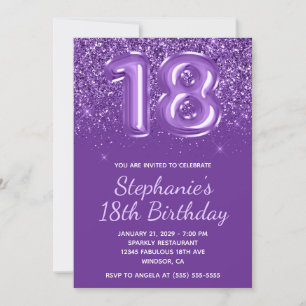Invitación Purpurinoso espumoso Royal Purple Número 18 Cumple