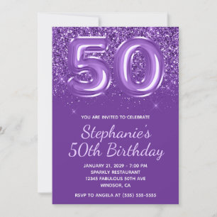 Invitación Purpurinoso espumoso Royal Purple Número 50 Cumple